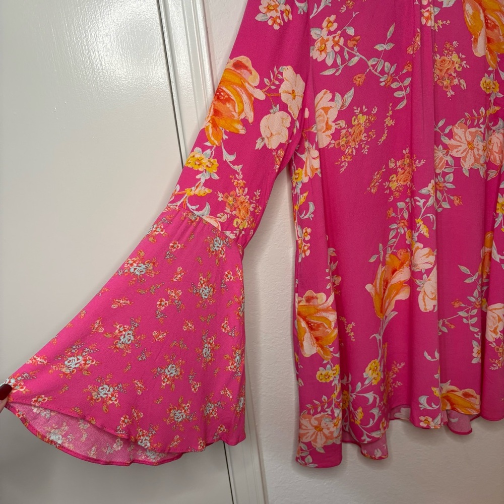 Free People Tate Floral Print Tunic Dress in Lollipop Combo size Large NWT - Picture 3 of 16